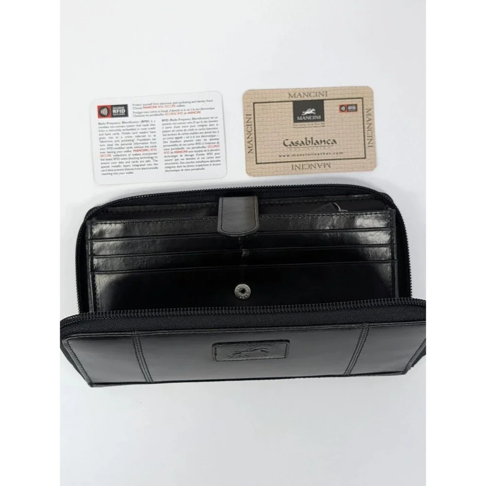 Mancini Casablanca RFID Full Zip Leather Clutch Wallet Black 87000372.